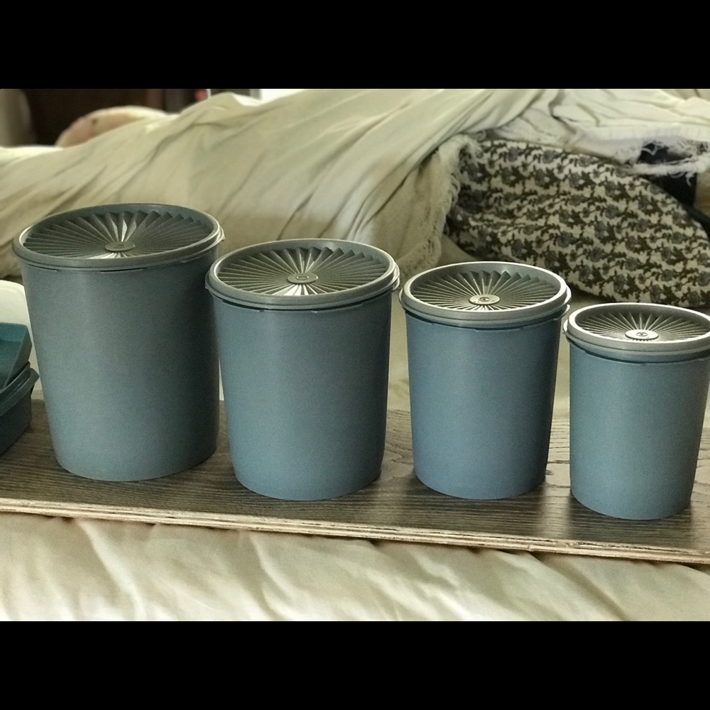 Vintage Tupperware 4pc canister set-Country Blue